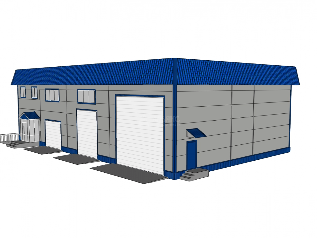 3D визуализация Автосервис из сэндвич-панелей - фото 1